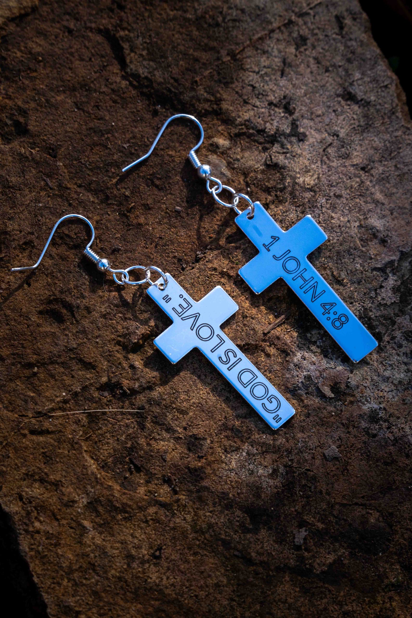 Scripture Engraved Cross Earrings