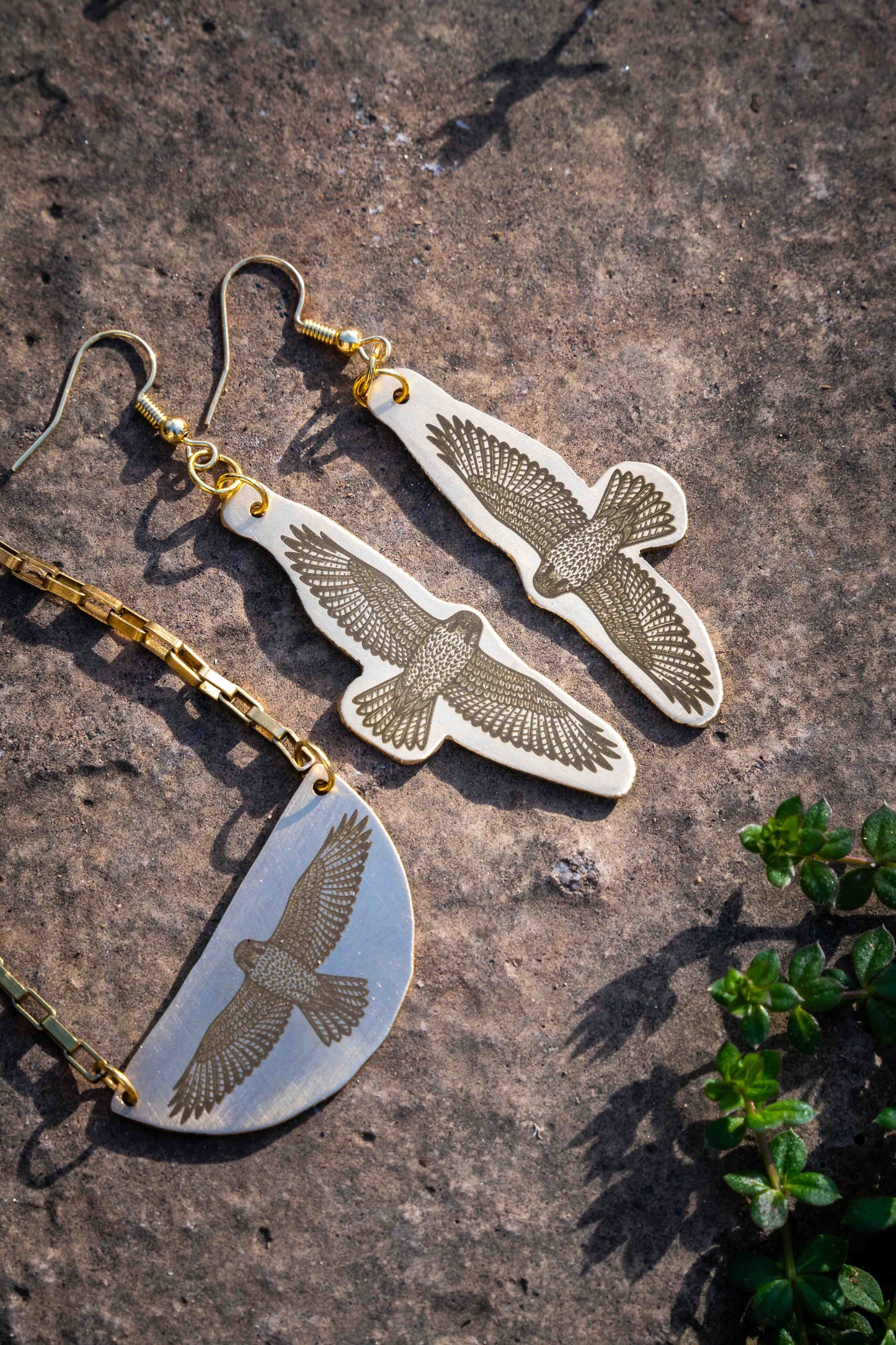 Red Tail Hawk Engraved Brass Set