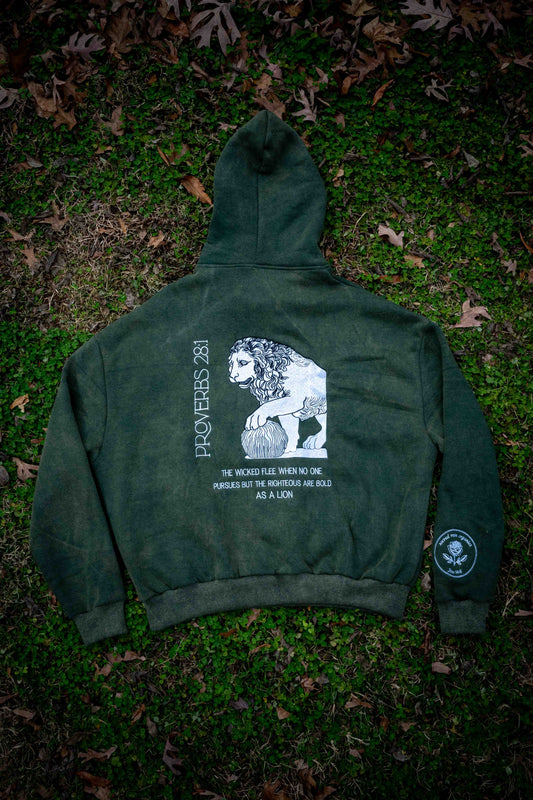 Proverbs 28:1 Sweatshirt Hoodie Heavyweight Embroidered Pullover